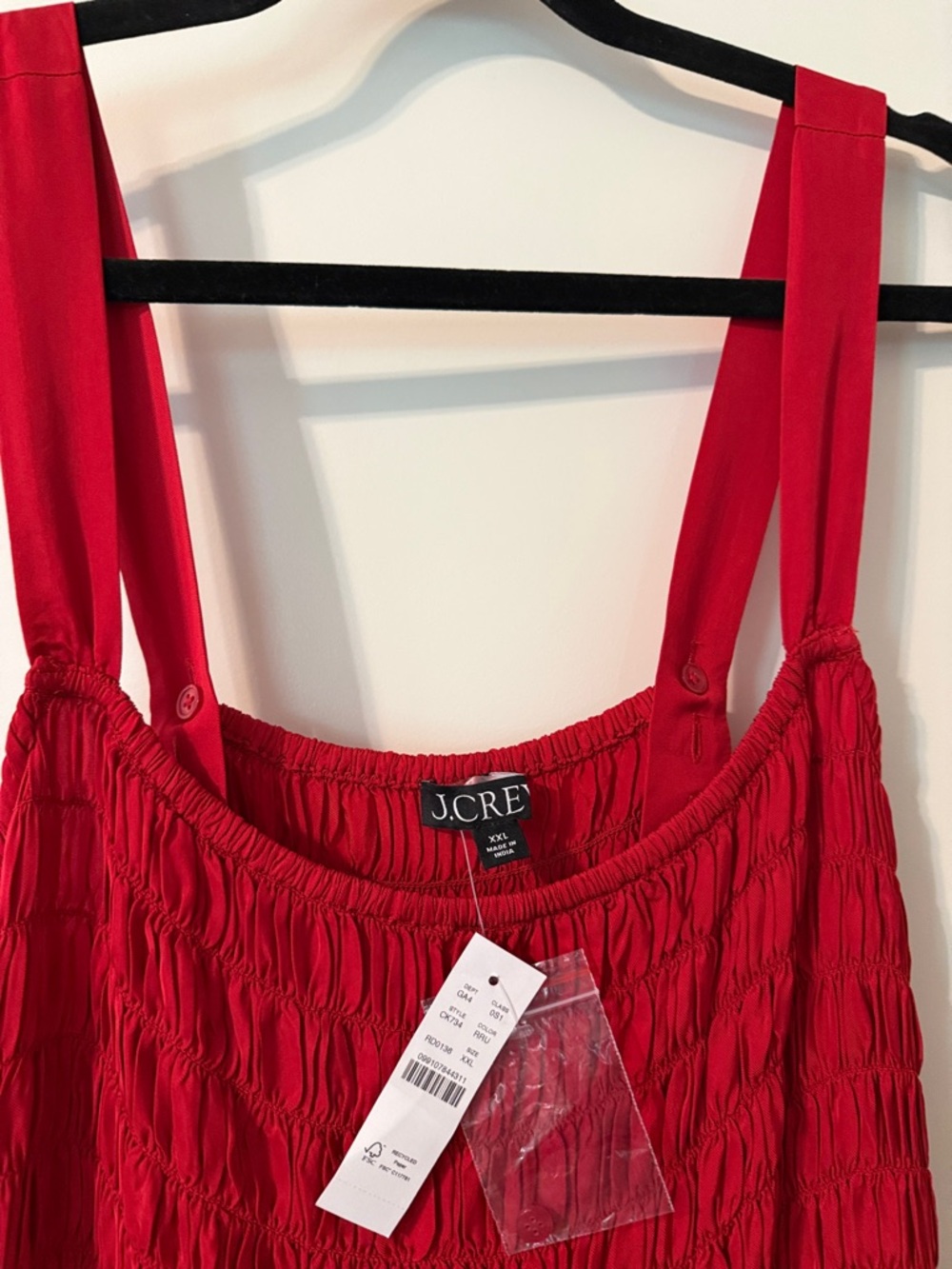 J. Crew Red Smocked Midi Dress with Adjustable Straps